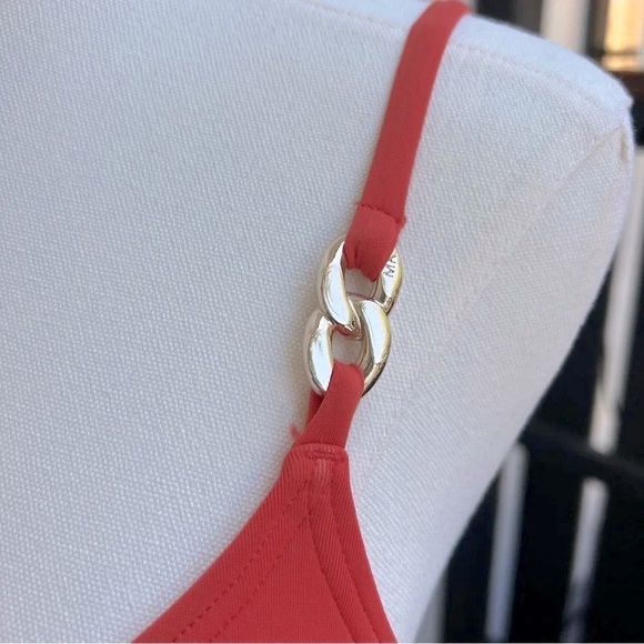 Michael Kors Orange Solids Logo Gold Chain One-Piece Swimsuit Women’s Size 6 - Picture 10 of 12